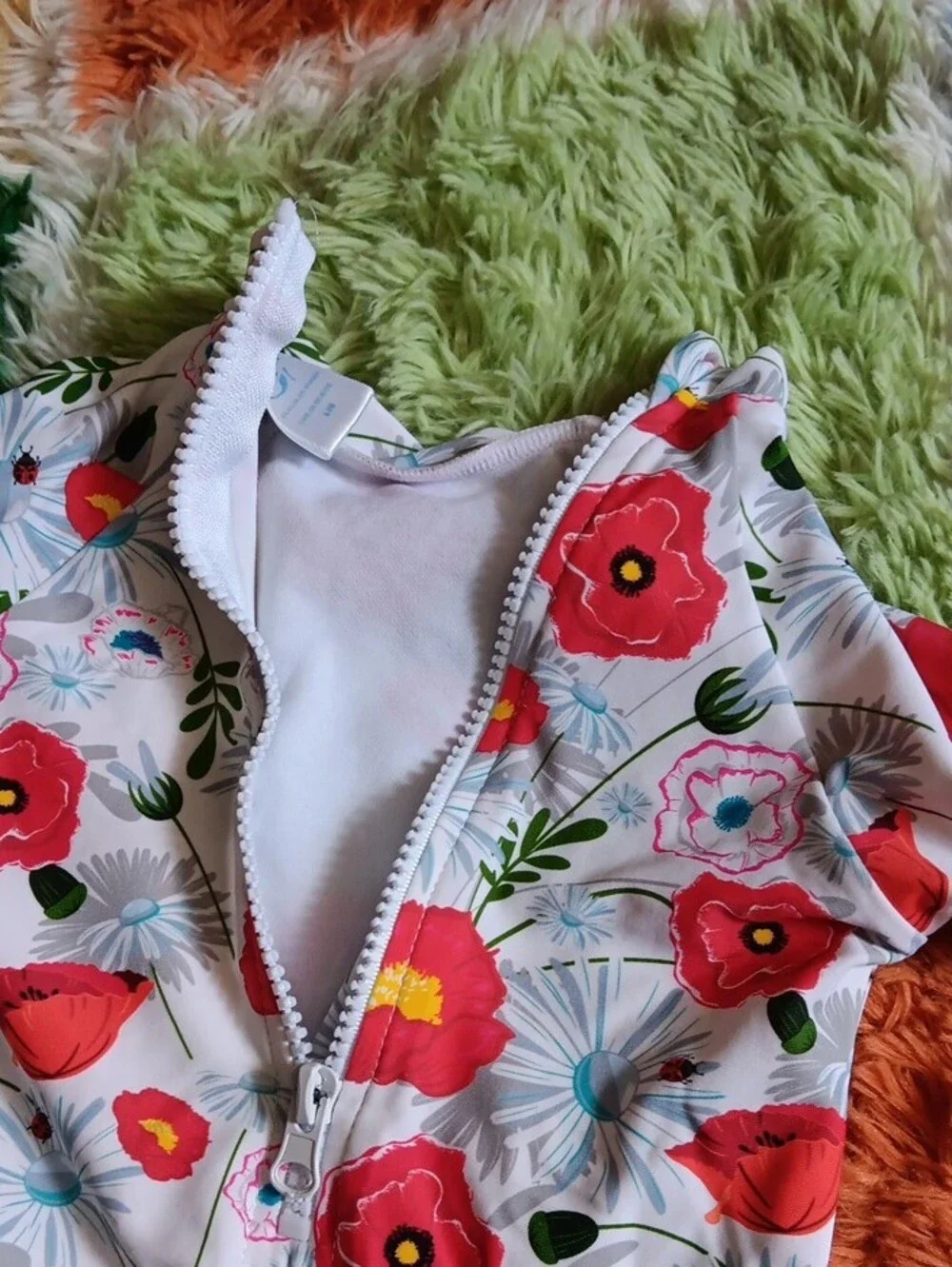 Floral Baby One-Piece Longsleeved Swimsuit  - Red & White